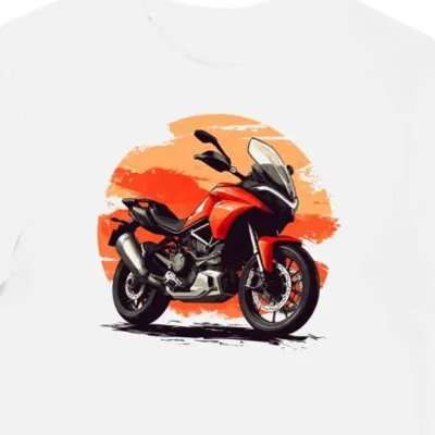 Koszulka męska biała z Motocyklem w Ognistej Mgle