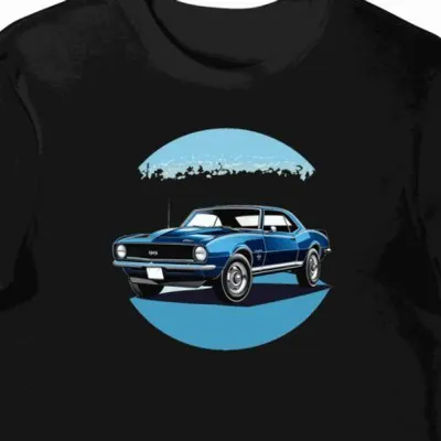Koszulka męska czarna z klasycznym samochodem Chevrolet Camaro 1967