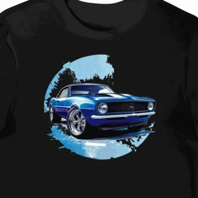Koszulka męska czarna z legendarnym samochodem Camaro 1967