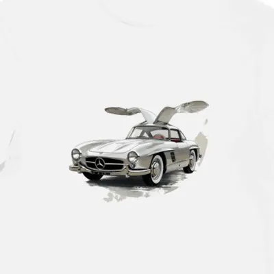 Koszulka męska biała z rysunkiem kultowego auta Mercedes 1957