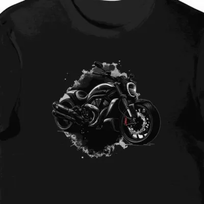 Koszulka męska czarna z motywem motocykla w cieniach