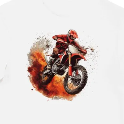 Koszulka męska biała Motocyklowy Dynamizm w Ognistej Mgle