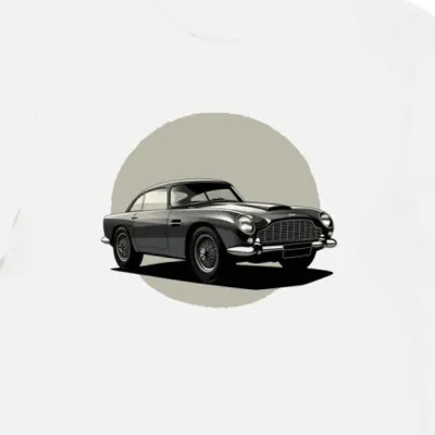 Stylowa koszulka męska biała z motywem Aston Martin DB5
