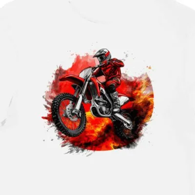 Koszulka męska biała Motocyklowy Skok w Płomiennej Poświacie