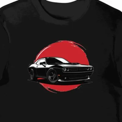 Koszulka męska czarna z motywem Dodge Challenger w cieniu