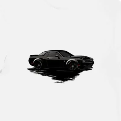 Koszulka męska biała z dynamicznym motywem Dodge Challenger