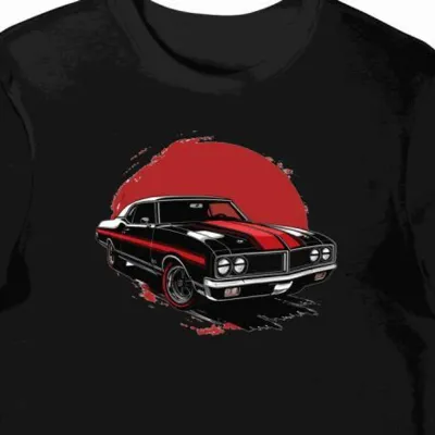 Koszulka męska czarna z dynamicznym motywem Oldsmobile 442