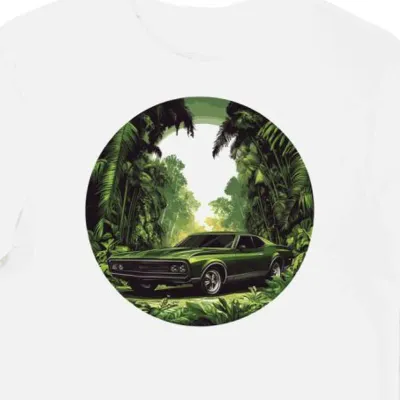 Koszulka męska biała z motywem futurystycznego Forda Torino GT