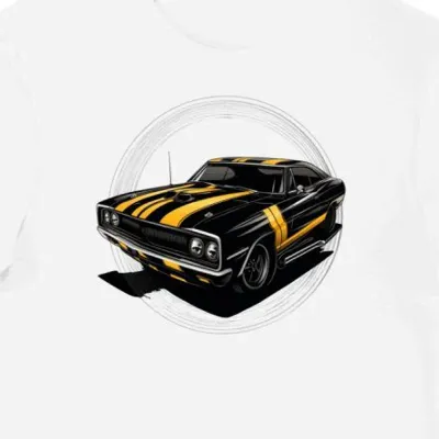 Koszulka męska biała z motywem retro samochodu Super Bee