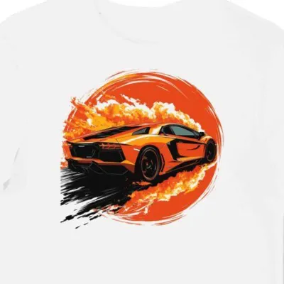 Koszulka męska biała z motywem pędzącego Lamborghini