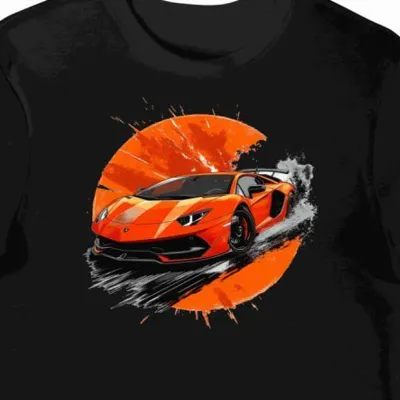 Koszulka męska czarna z motywem Lamborghini w wyścigowym pędzie