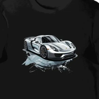 Koszulka męska czarna z Wizerunkiem Futurystycznego Porsche 918