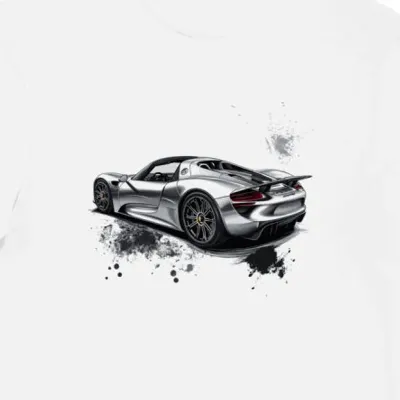 Koszulka męska biała z Motywem Futurystycznego Porsche 918 Spyder