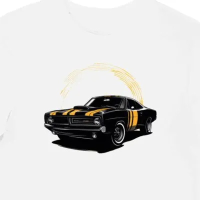 Koszulka męska biała z Motywem Samochodu Super Bee
