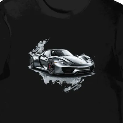 Koszulka męska czarna z Motywem Futurystycznego Porsche 918