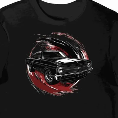 Koszulka męska czarna z Motywem Wyścigowym Chevrolet Nova SS
