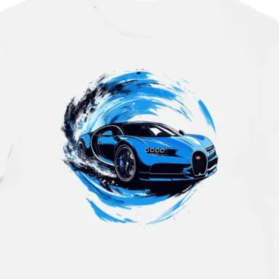 Koszulka męska biała z Nadrukiem Wyścigowego Bugatti Chiron