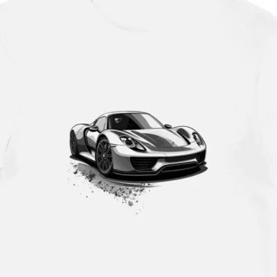 Koszulka męska biała z Futurystycznym Porsche w Ruchu