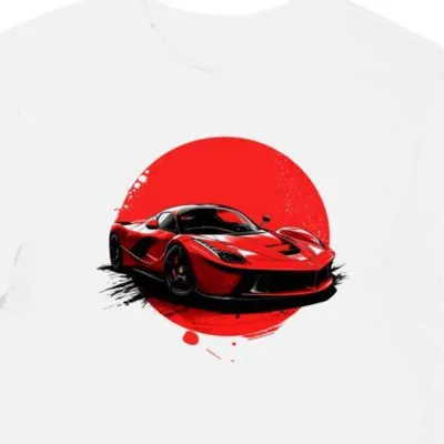 Koszulka męska biała z motoryzacyjną duszą Ferrari LaFerrari