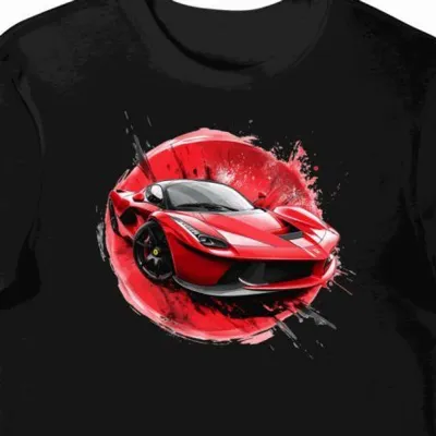 Dynamiczna Koszulka męska czarna z Motywem Ferrari LaFerrari