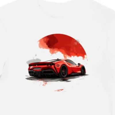 Koszulka męska biała z Motywem Wyścigowym Ferrari SF90 Stradale