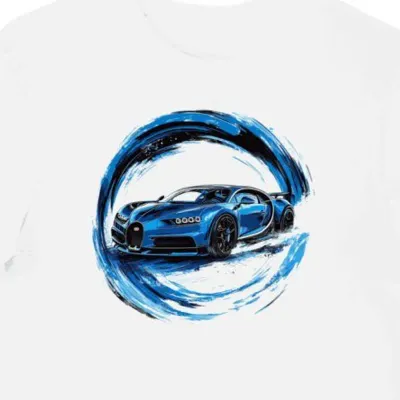 Koszulka męska biała z motywem wyścigowego Bugatti