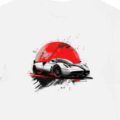 Koszulka męska biała z dynamicznym motywem Pagani Huayra
