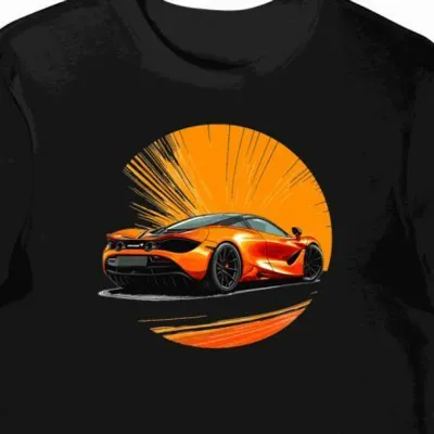Koszulka męska czarna z motywem samochodu wyścigowego McLaren