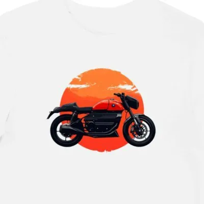 Koszulka męska biała Dynamiczny Design Futurystycznego Motocykla
