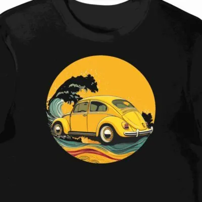 Koszulka męska czarna z klasycznym stylem VW Beetle