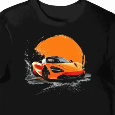Koszulka męska czarna z motywem wyścigowego samochodu McLaren