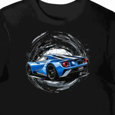 Koszulka męska czarna z dynamicznym motywem Ford GT