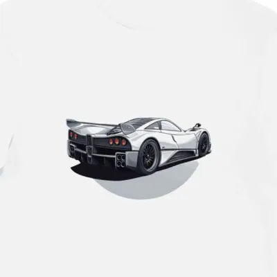Koszulka męska biała z dynamicznym motywem Pagani Zonda
