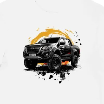 Koszulka męska biała z dynamicznym motywem Isuzu DMax