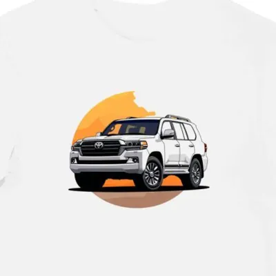 Koszulka męska biała z motywem SUV w dynamicznej pozie