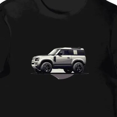 Koszulka męska czarna z grafika terenowego SUV-a przyszłości