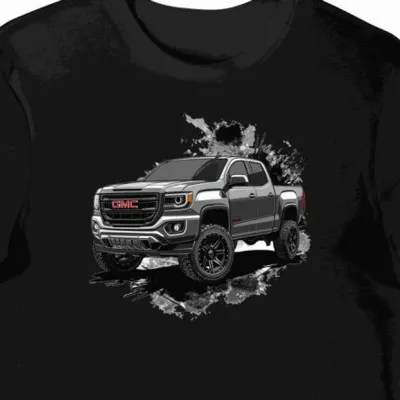 Koszulka męska czarna z dynamicznym motywem GMC Canyon