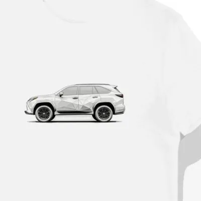 Koszulka męska biała z Futurystycznym SUV-em w Mglistym Nastroju