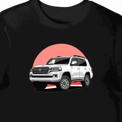 Koszulka męska czarna z dynamicznym motywem SUV Land Cruiser