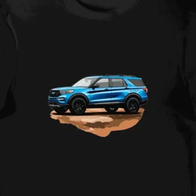 Koszulka męska czarna z artystycznym SUV-em Forda Explorer