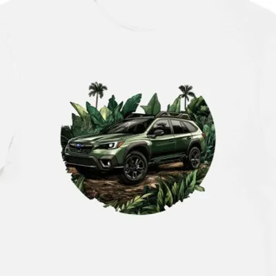 Koszulka męska biała z artystycznym motywem Subaru Outback