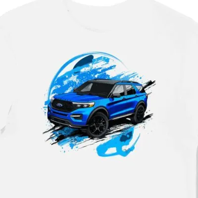 Koszulka męska biała z Artystycznym SUV-em Ford Explorer