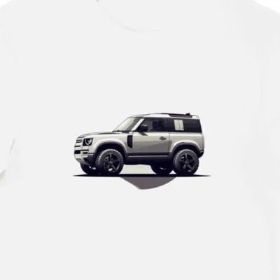 Koszulka męska biała T-shirt z futurystycznym SUV-owym stylem