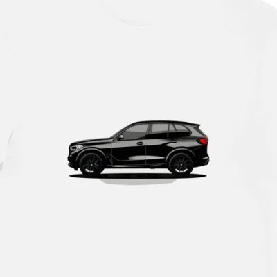 Koszulka męska biała z Sylwetką BMW X5 w Cieniu