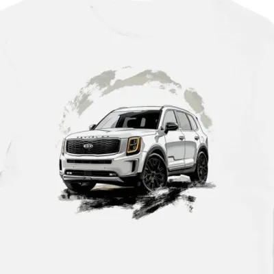 Koszulka męska biała z grafiką SUV Kia Telluride