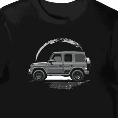 Koszulka męska czarna z motywem SUV Mercedes G w stylu dynamicznym
