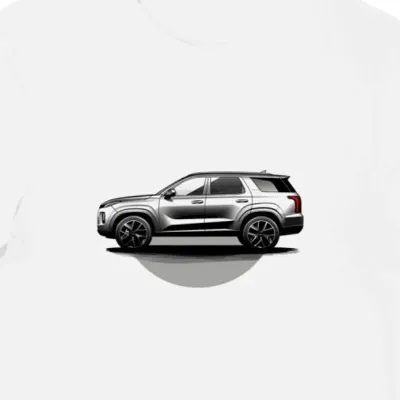 Koszulka męska biała z Ornamentalnym SUV Hyundai Palisade