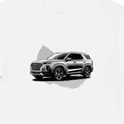Koszulka męska biała Zdobiona Sylwetką Hyundai Palisade