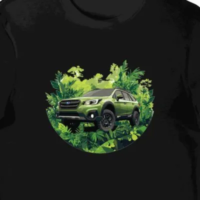 Koszulka męska czarna z dynamicznym SUV-em na skraju natury