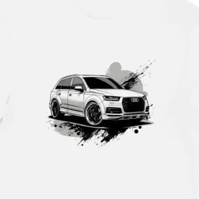 Koszulka męska biała z dynamicznym motywem eleganckiego SUV-a